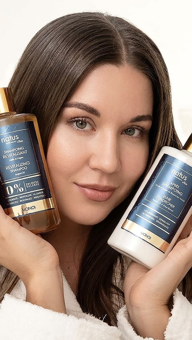 Shampooing revitalisant et après-shampooing Natus au Monoï